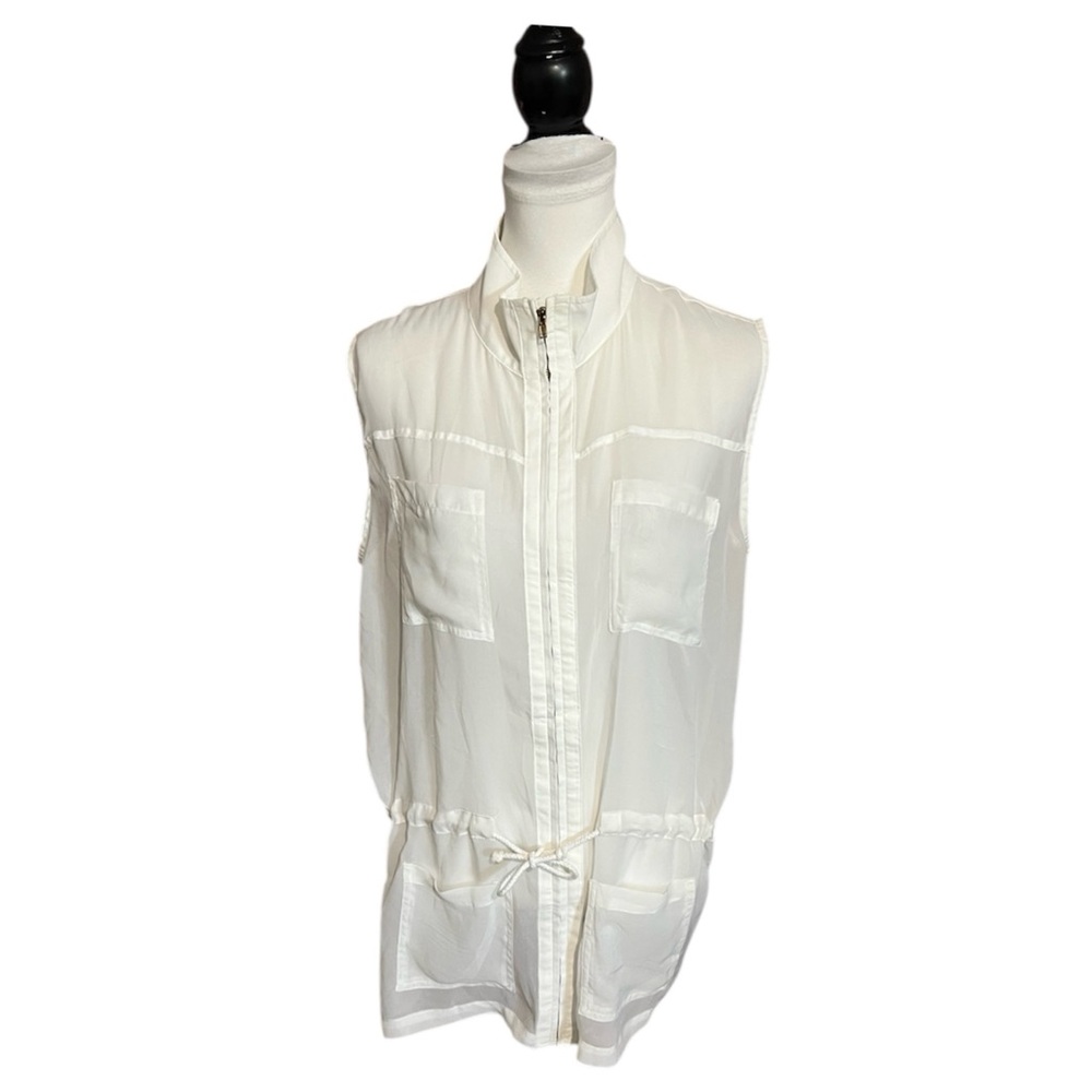 MOSSIMO Swim Cover-up Dress Cinched Waist Size Large Sheer Zip White Pockets